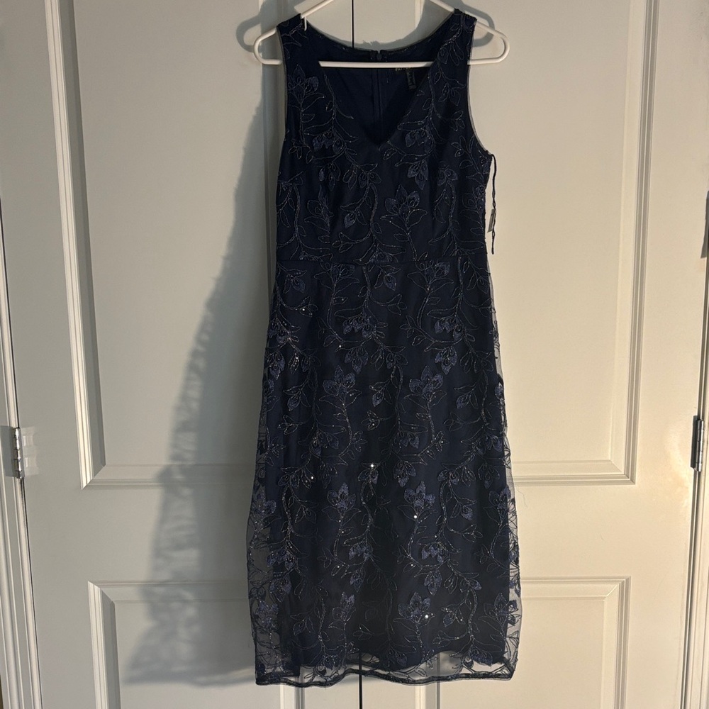 Navy blue embroidered midi dress size 8